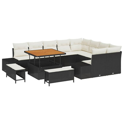 Trädgårdsoffset med kudde med lagring 12 pcs Svart Poly rattan