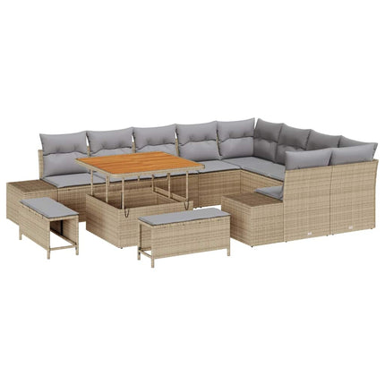 Trädgårdsoffset 12 st 11-Antal sittplatser Beige Poly rattan