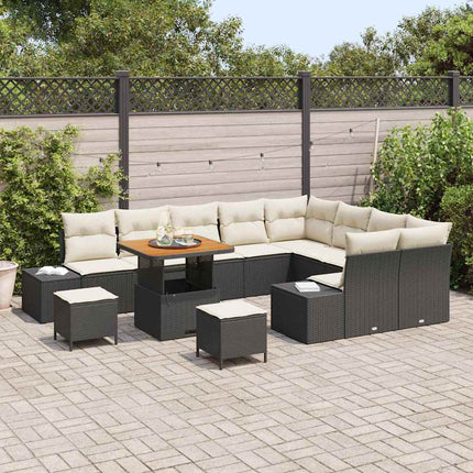 Trädgårdsoffset med kudde med lagring 12 pcs Svart Poly rattan