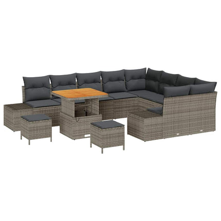 Trädgårdsoffset med kudde med lagring 12 pcs Grå Poly rattan