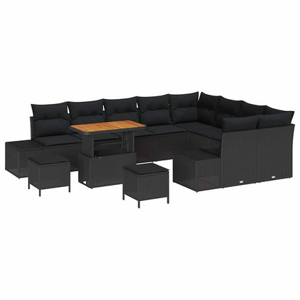 Trädgårdsoffset med kudde med lagring 12 pcs Svart Poly rattan