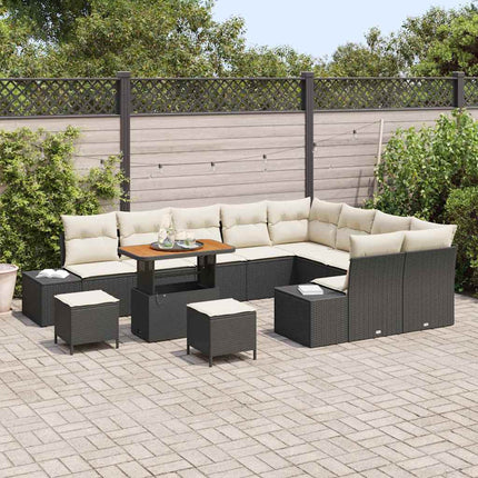 Trädgårdsoffset med kudde med lagring 12 pcs Svart Poly rattan