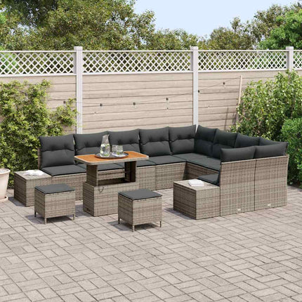 Trädgårdsoffset med kudde med lagring 12 pcs Grå Poly rattan