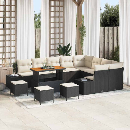 Trädgårdsoffset med kudde med lagring 13 pcs Svart Poly rattan
