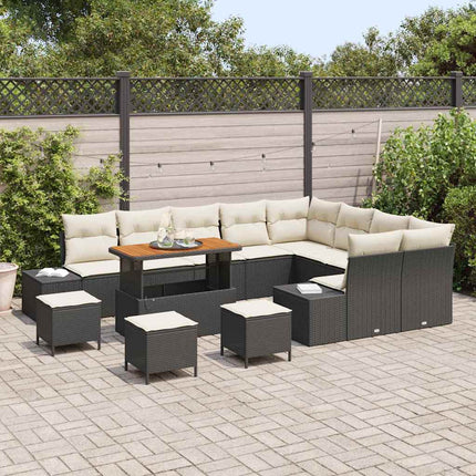 Trädgårdsoffset med kudde med lagring 13 pcs Svart Poly rattan