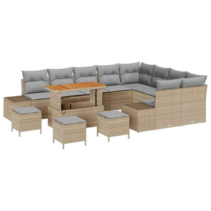 Trädgårdsoffset med kudde med lagring 13 pcs Beige Poly rattan