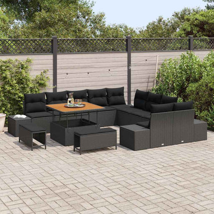 Trädgårdsoffset med kudde med lagring 13 pcs Svart Poly rattan