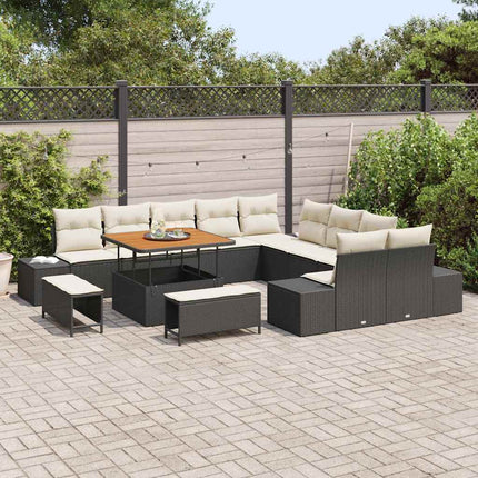 Trädgårdsoffset med kudde med lagring 13 pcs Svart Poly rattan