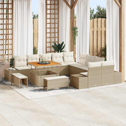 Trädgårdsoffset med kudde med lagring 13 pcs Beige Poly rattan