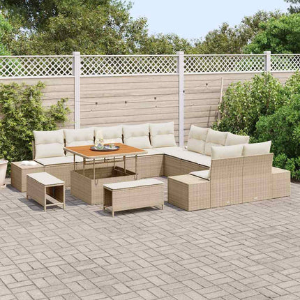 Trädgårdsoffset med kudde med lagring 13 pcs Beige Poly rattan