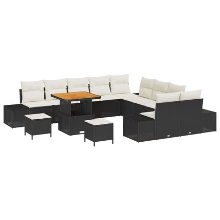 Trädgårdsoffset med kudde med lagring 13 pcs Svart Poly rattan