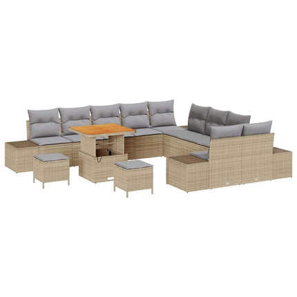 Trädgårdsoffset 13 st 12-Antal sittplatser Beige Poly rattan