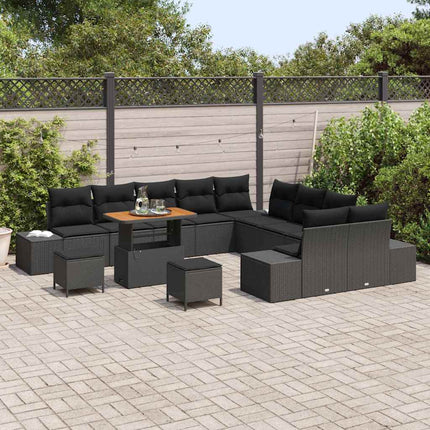 Trädgårdsoffset med kudde med lagring 13 pcs Svart Poly rattan