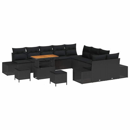 Trädgårdsoffset med kudde med lagring 13 pcs Svart Poly rattan