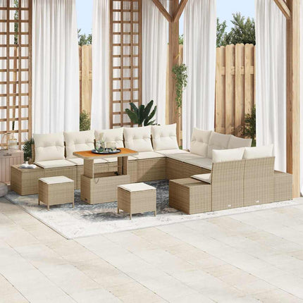 Trädgårdsoffset med kudde med lagring 13 pcs Beige Poly rattan