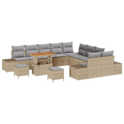 Trädgårdsoffset med kudde med lagring 13 pcs Beige Poly rattan