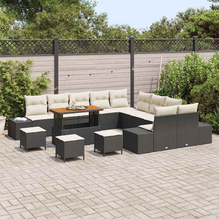 Trädgårdsoffset med kudde med lagring 14 pcs Svart Poly rattan