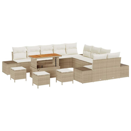 Trädgårdsoffset med kudde med lagring 14 pcs Beige Poly rattan