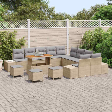 Trädgårdsoffset med kudde med lagring 14 pcs Beige Poly rattan
