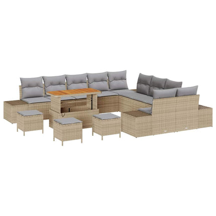 Trädgårdsoffset med kudde med lagring 14 pcs Beige Poly rattan