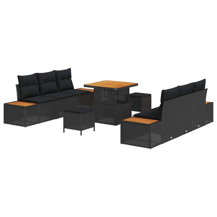 Trädgårdsoffset med kudde med lagring 9 pcs Svart Poly rattan