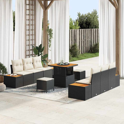 Trädgårdsoffset med kudde med lagring 9 pcs Svart Poly rattan