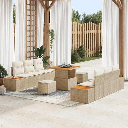 Trädgårdsoffset med kudde med lagring 9 pcs Beige Poly rattan
