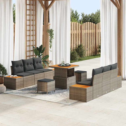 Trädgårdsoffset med kudde med lagring 9 pcs Grå Poly rattan