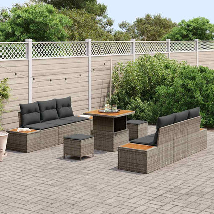 Trädgårdsoffset med kudde med lagring 9 pcs Grå Poly rattan