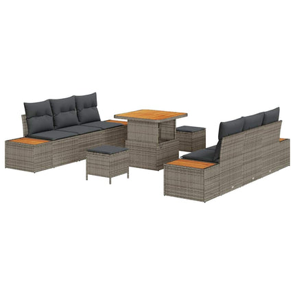 Trädgårdsoffset med kudde med lagring 9 pcs Grå Poly rattan