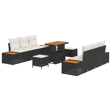 Trädgårdsoffset med kudde med lagring 9 pcs Svart Poly rattan