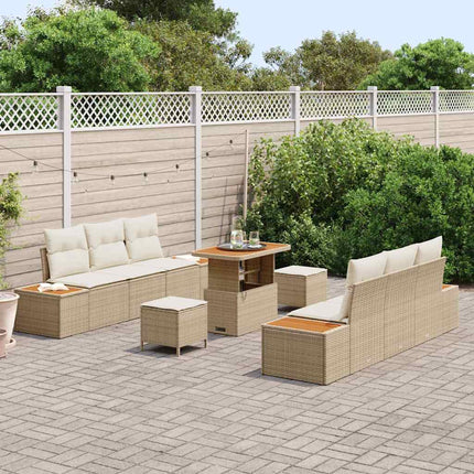 Trädgårdsoffset med kudde med lagring 9 pcs Beige Poly rattan