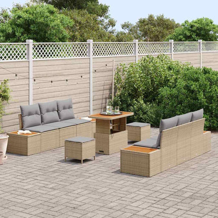 Trädgårdsoffset med kudde med lagring 9 pcs Beige Poly rattan