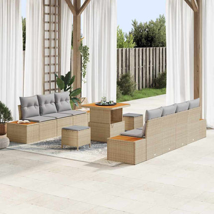 Trädgårdsoffset med kudde med lagring 10 pcs Beige Poly rattan