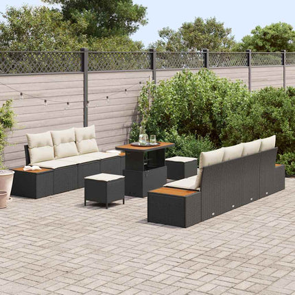 Trädgårdsoffset med kudde med lagring 10 pcs Svart Poly rattan