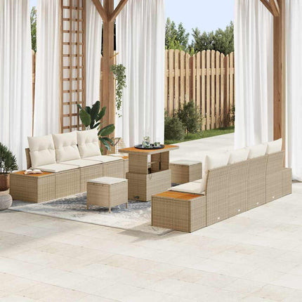 Trädgårdsoffset med kudde med lagring 10 pcs Beige Poly rattan