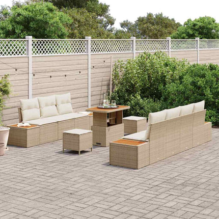 Trädgårdsoffset med kudde med lagring 10 pcs Beige Poly rattan