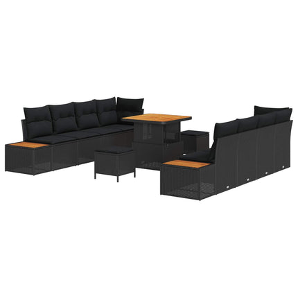 Trädgårdsoffset med kudde med lagring 11 pcs Svart Poly rattan
