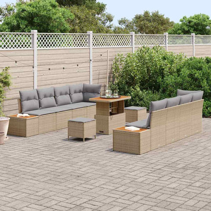 Trädgårdsoffset med kudde med lagring 11 pcs Beige Poly rattan