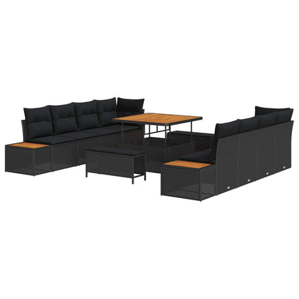Trädgårdsoffset med kudde med lagring 11 pcs Svart Poly rattan