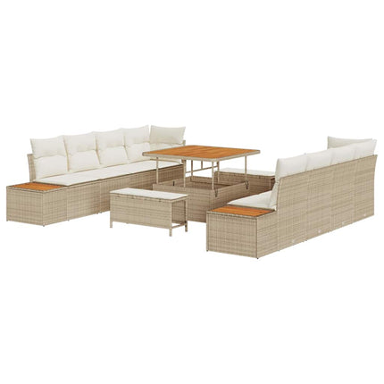 Trädgårdsoffset med kudde med lagring 11 pcs Beige Poly rattan