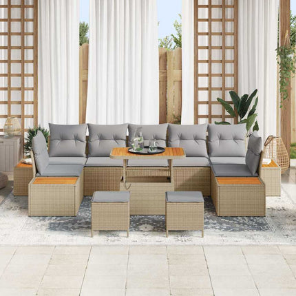 Trädgårdsoffset med kudde med lagring 10 pcs Beige Poly rattan