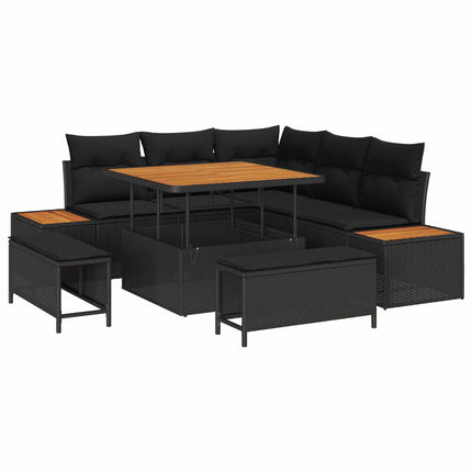 Trädgårdsoffset med kudde med lagring 8 pcs Svart Poly rattan