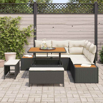 Trädgårdsoffset med kudde med lagring 8 pcs Svart Poly rattan