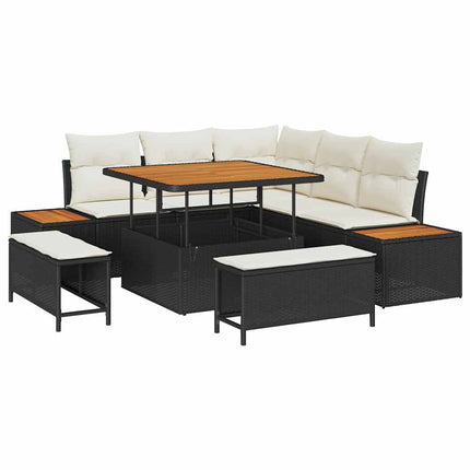 Trädgårdsoffset 8 st 7-Antal sittplatser Svart Poly rattan