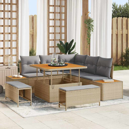 Trädgårdsoffset med kudde med lagring 8 pcs Beige Poly rattan