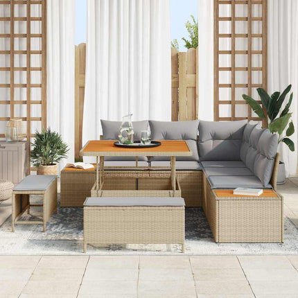 Trädgårdsoffset med kudde med lagring 8 pcs Beige Poly rattan