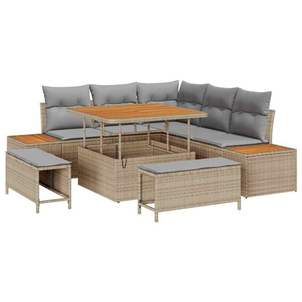 Trädgårdsoffset med kudde med lagring 8 pcs Beige Poly rattan