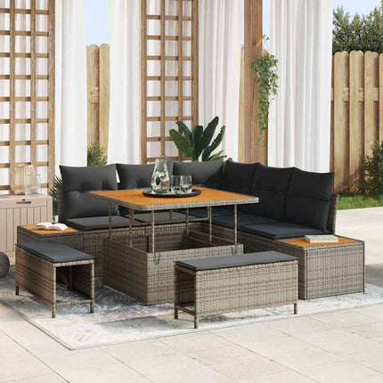Trädgårdsoffset med kudde med lagring 8 pcs Grå Poly rattan