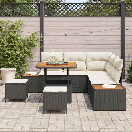 Trädgårdsoffset med kudde med lagring 8 pcs Svart Poly rattan